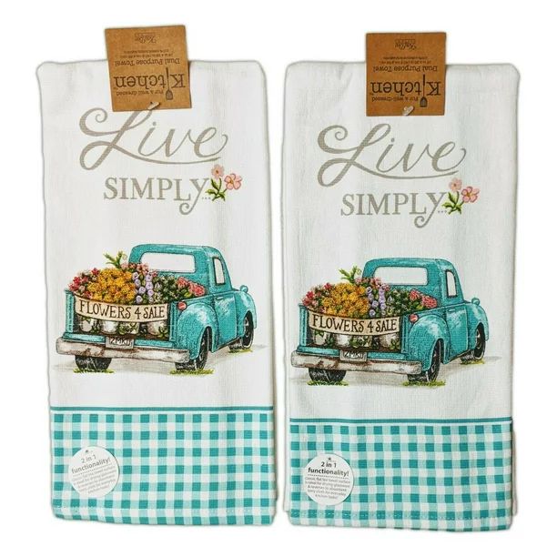 Set of 2 LIVE SIMPLY Truck with Flowers Terry Kitchen Towels by Kay Dee Designs - Walmart.com | Walmart (US)