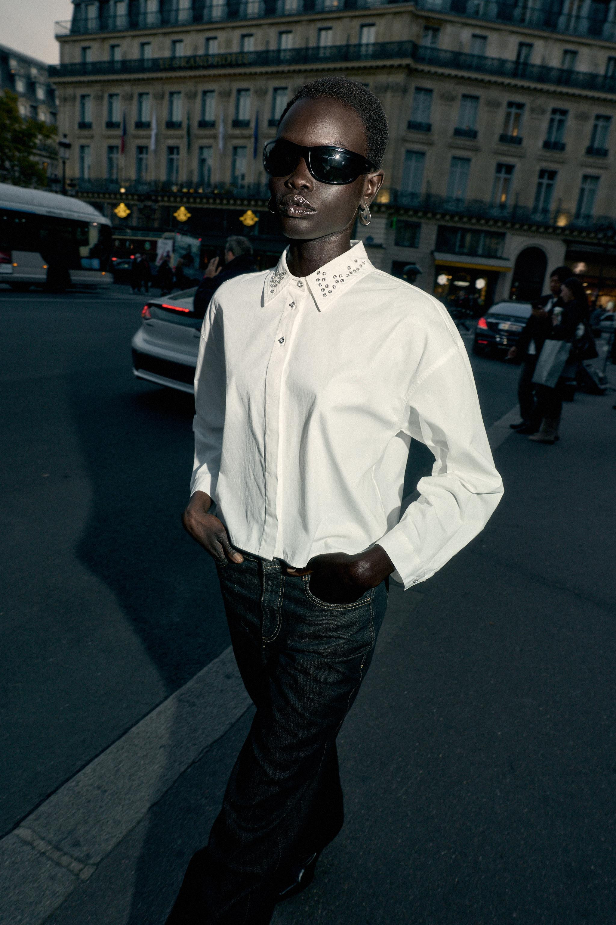 POPLIN SHIRT WITH JEWEL BEADS | Zara US