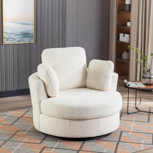 42.26" W Polyester Recessed Arm Swivel Barrel Chair | Wayfair North America