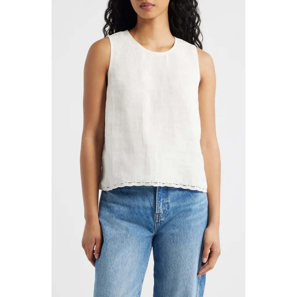 Madewell Lace Trim Pleated Linen Shell Top in Ivory Linen at Nordstrom, Size Large | Nordstrom