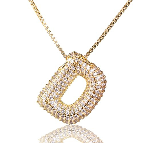 Bubble Letter Necklace Gold for Woman, A-Z Cubic Zirconia Balloon Bubble Initial Necklace14K Gold Plated Dainty Jewelry(D) | Amazon (US)