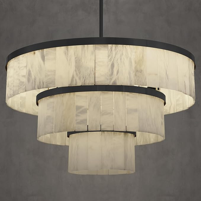 Round Alabaster Chandelier, 3 Tiers Black Marble Chandelier for Dining Room, D34 Modern Living Ro... | Amazon (US)