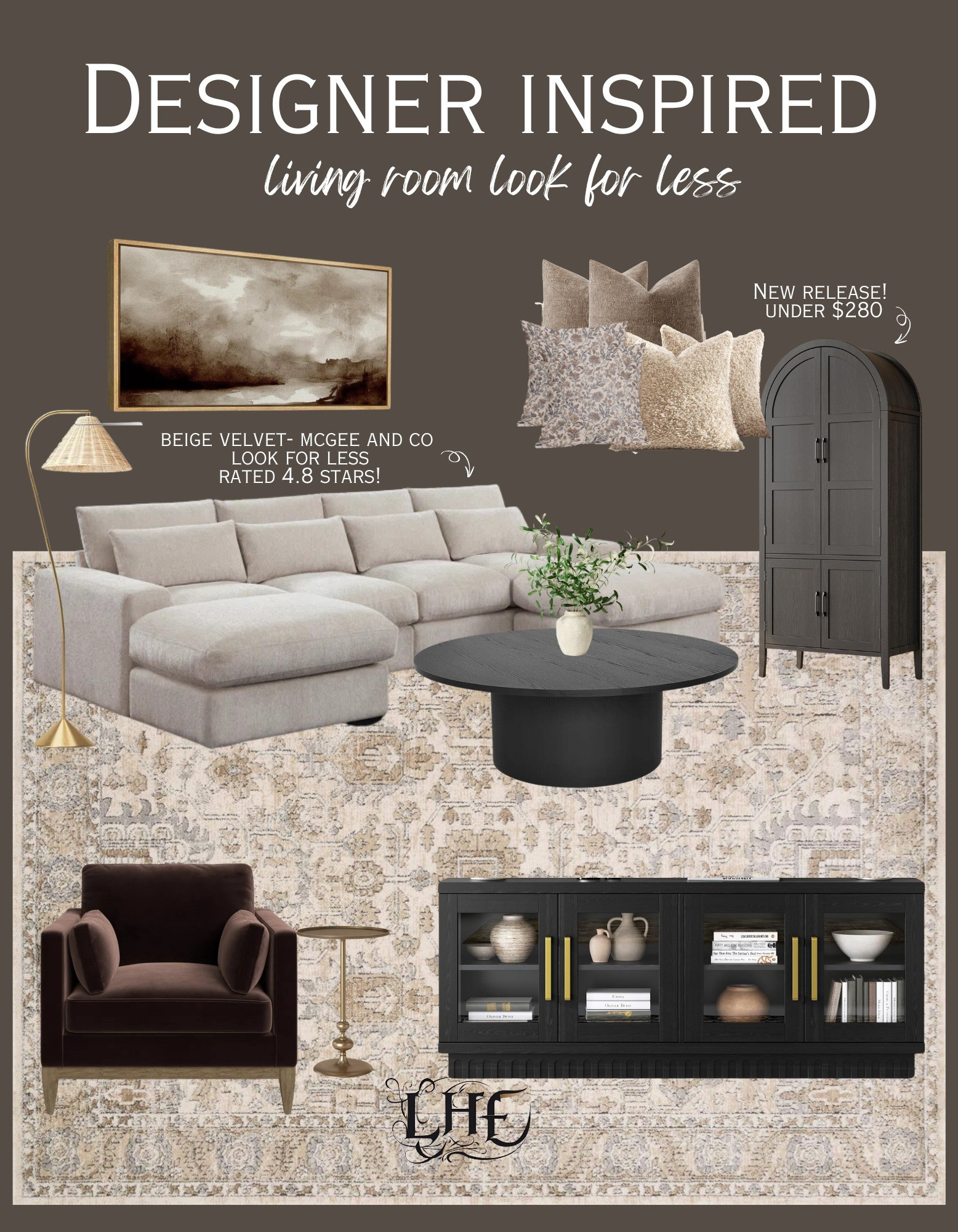Who doesn't love a designer inspired living room look for less? Shop by clicking the thumbnails below 👇... Living room. Affordable living room furniture, furniture, modern farmhouse living room, farmhouse living room, sofa, couch, bestselling couch, sectional couch, velvet sofa, velvet couch, arched cabinet, trending, area rug, living room rug, velvet chair, coffee table, console table, tv entertainment center, floor lamp, wall art, pillow, pillow covers, pillow combos 

#LTKHome #LTKStyleTip #LTKFamily