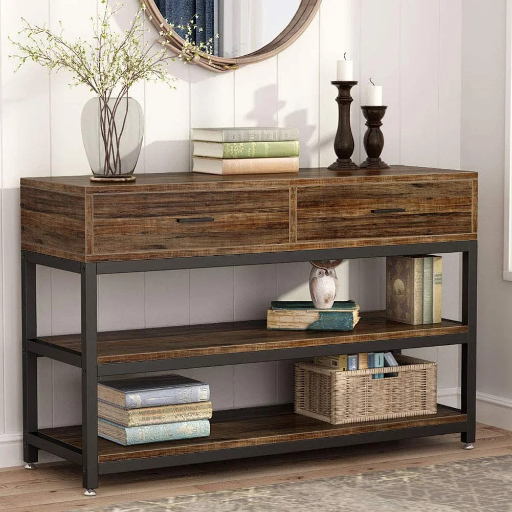 TribeSigns Industrial TV Stand Rustic Console Sofa Table with Drawers, 2 Shelf Hallway Entryway T... | Walmart (US)