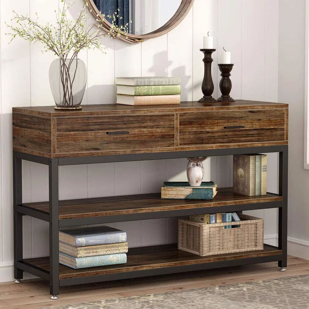 TribeSigns Industrial TV Stand Rustic Console Sofa Table with Drawers, 2 Shelf Hallway Entryway T... | Walmart (US)