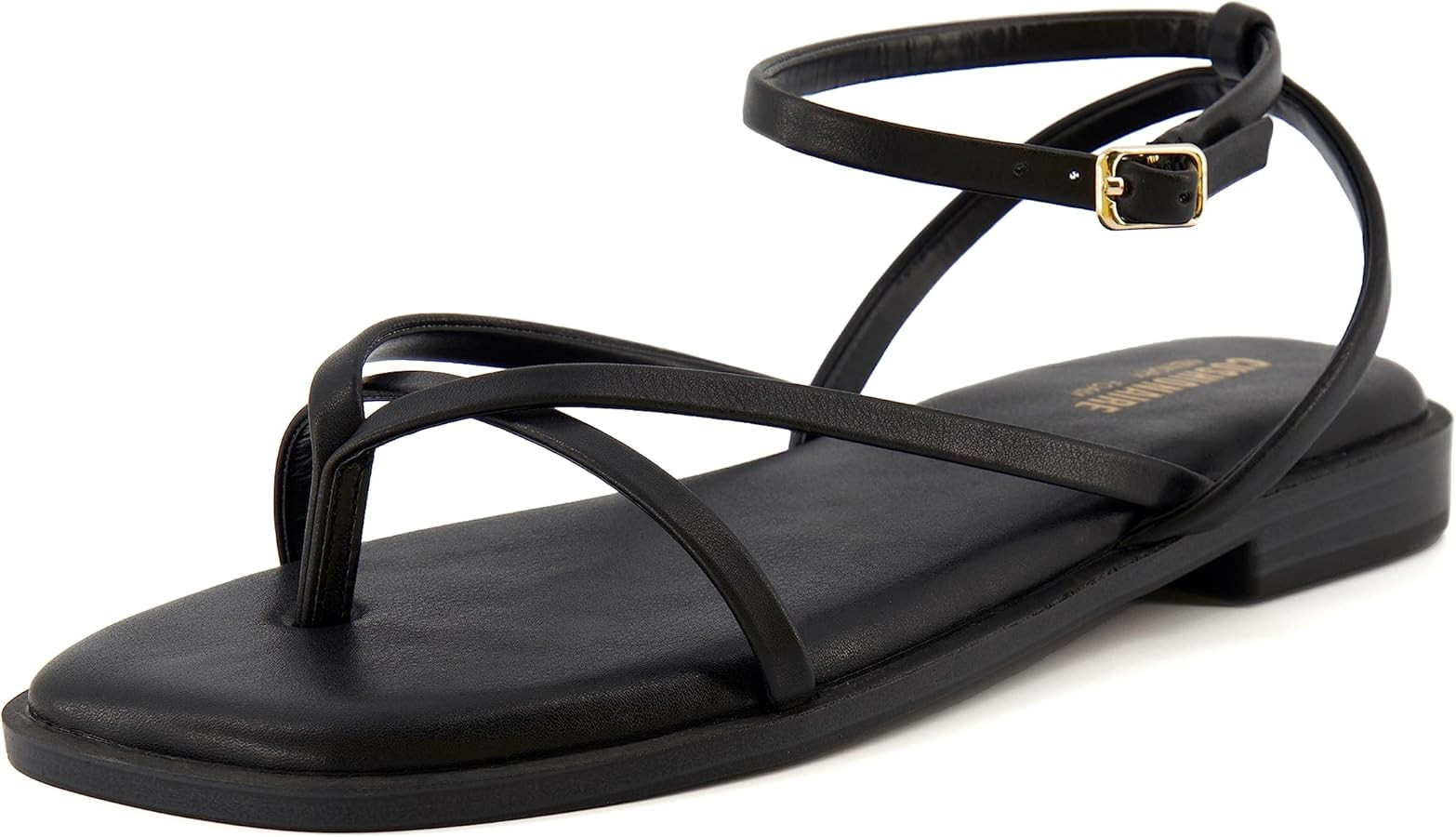 CUSHIONAIRE Women's Vida strappy flat sandal +Memory Foam and Wide Widths Available, Black 9 | Amazon (US)