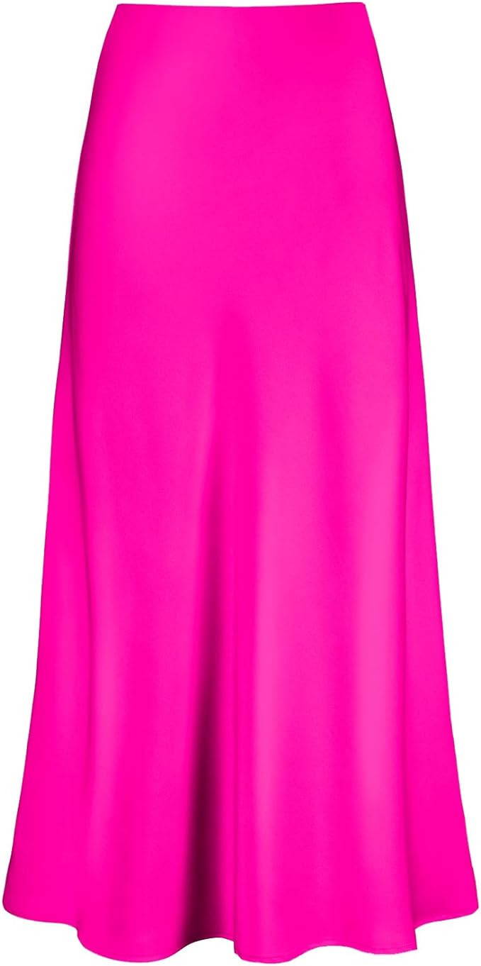 Women's Satin High Waisted Maxi Skirts Hidden Elasticized Waistband A Line Long Skirt | Amazon (US)