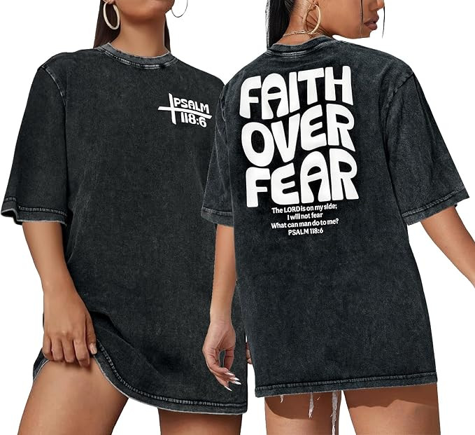 BANGELY Faith Over Fear Shirt Women Graphic Shirts Oversized Workout Gym Christian Religious Tees... | Amazon (US)