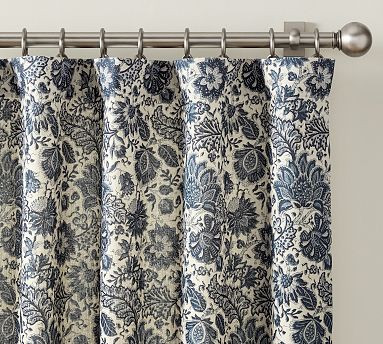 Open Box: Evalina Floral Paisley Print Curtain, 50"W x 96"L - Navy Chambray | Pottery Barn (US)