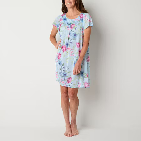 Adonna Womens Short Sleeve Round Neck Nightgown, Large, Blue | JCPenney
