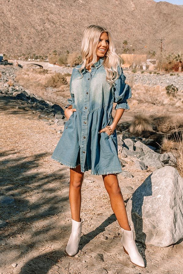 Glorious Afternoon Chambray Dress In Medium Wash | Impressions Online Boutique