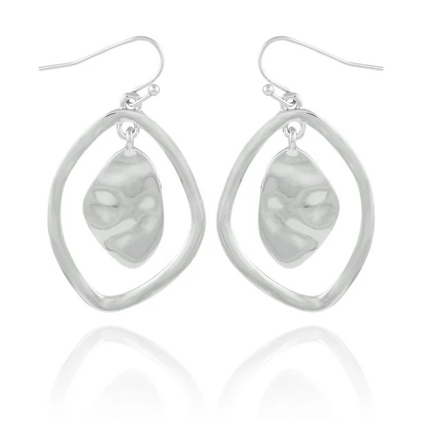 Time and Tru Women's Imitation Rhodium Organic Shape Hammered Metal Fishhook Earrings. | Walmart (US)