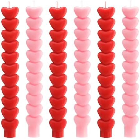 Nuanchu 6 Pcs Valentine Heart Taper Candles 10 Inch Tall Pink Red Candlestick Valentine's Day Uns... | Amazon (US)