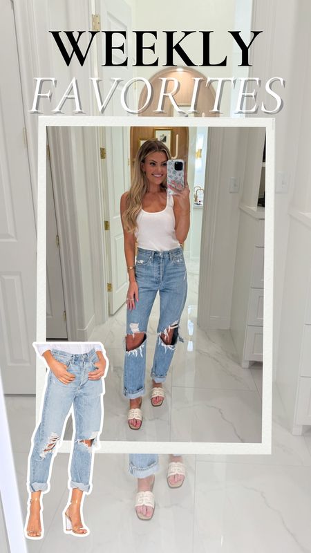 These jeans are pricey but so worth it! The fit and fabric is everything. Such high quality denim! (run big!! size down at least one size, if not two. I usually wear size 25 & I’m in size 23!)

Summer outfits, denim, agolde, top sellers, denim jeans, ripped jeans, summer sandals, white tank

#LTKStyleTip
