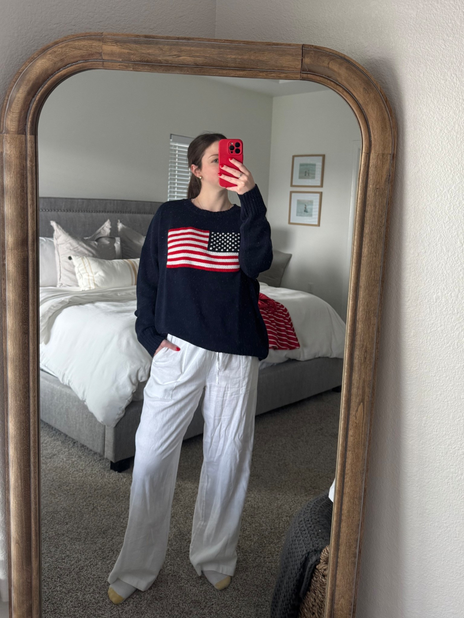 Wearing an XL in the sweater for an oversized baggy fit and a medium in the pants! 🇺🇸 #americanflag #sweater #usa #target #wildfable #navy #linenpants #gap #samsclub #memorialday #4thofjuly

#LTKStyleTip #LTKSeasonal #LTKFindsUnder50