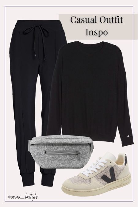 casual outfit inspo / nordstrom outfit inspo / my style / trendy outfits / winter to to spring transition outfits / black joggers / grey belt bag / alo top / veja tennis shoes 

#LTKstyletip #LTKshoecrush #LTKitbag