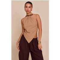 Light Brown Beaded Pointed Hem Long Top | PrettyLittleThing US