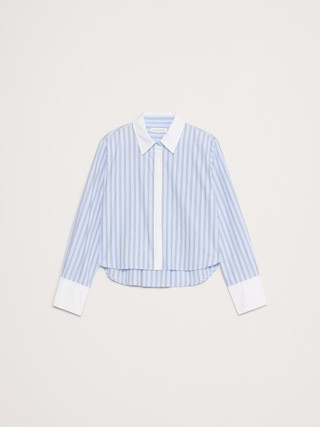 Cropped Cotton Poplin Shirt with Elbow Patches | Banana Republic (US)