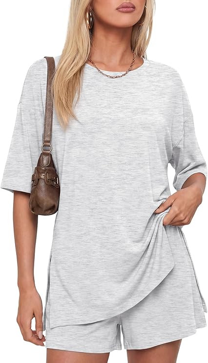 Darong Women's 2 Piece Lounge Set Short Sleeve Boxy T-shirt & Shorts Comfywear Summer Pajama Set ... | Amazon (US)