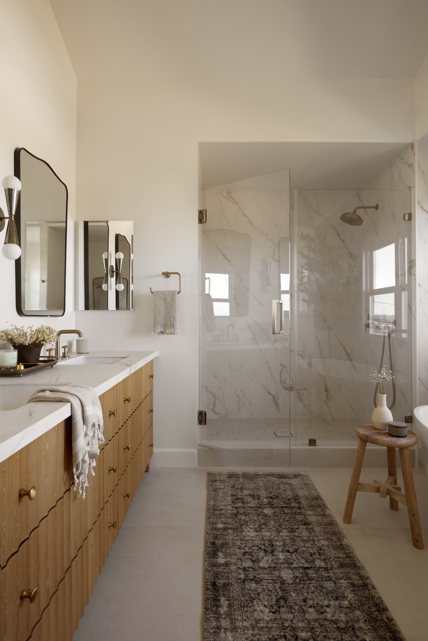 I've had lots of requests from people to recreate this bathroom because it's such an affordable look to achieve this high end design. These are large format tiles and give such a huge impact to a bathroom.
Also linked similar looks for less options for the other finishes.

#LTKFindsUnder100 #LTKSaleAlert #LTKHome
