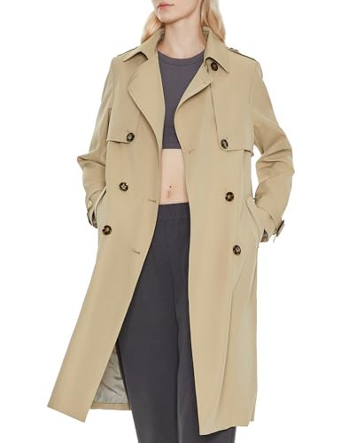 Orolay Women's Long Trench Coat Double-Breasted Classic Lapel Overcoat with Belt Khaki X-Large | Amazon (US)