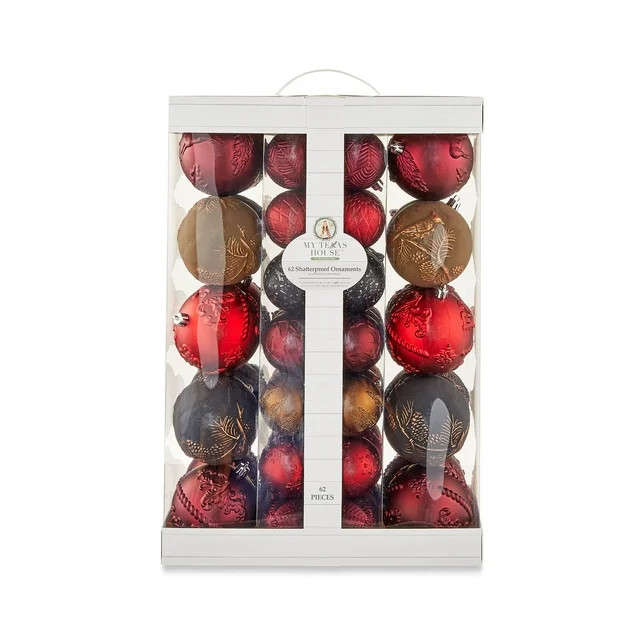 My Texas House Burgundy, Gold, Red and Brown Shatterproof Ornaments, 62 Count | Walmart (US)