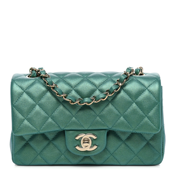 CHANEL Iridescent Calfskin Quilted Mini Rectangular Flap Green | FASHIONPHILE (US)