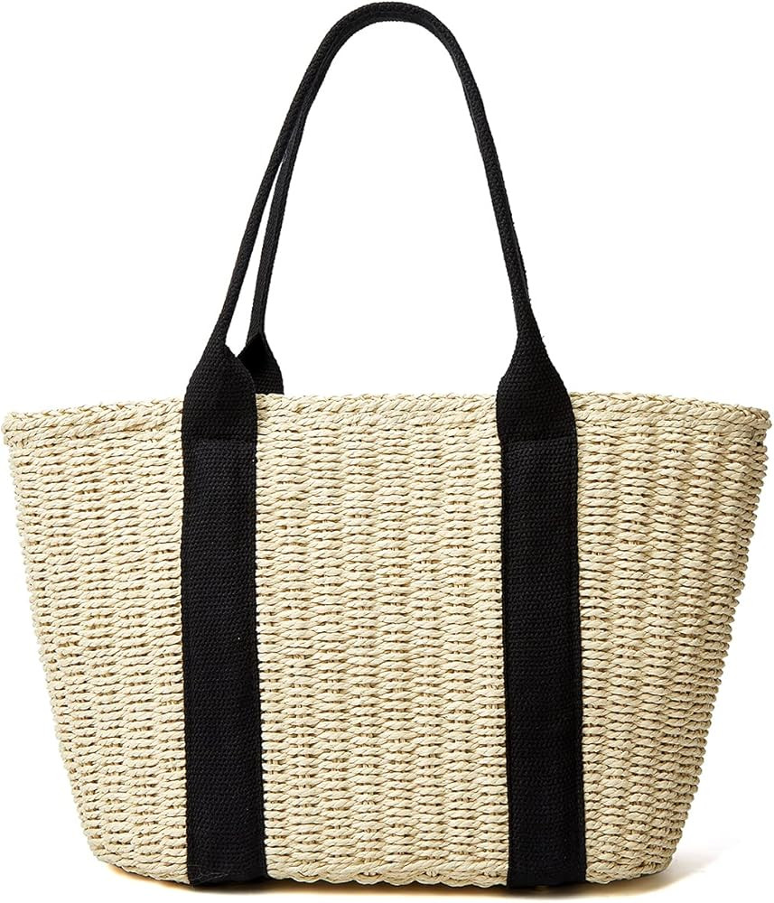 Summer Straw Bag For Women, Beach Straw Bag Purse Large Capacity Woven Tote Bags | Amazon (US)