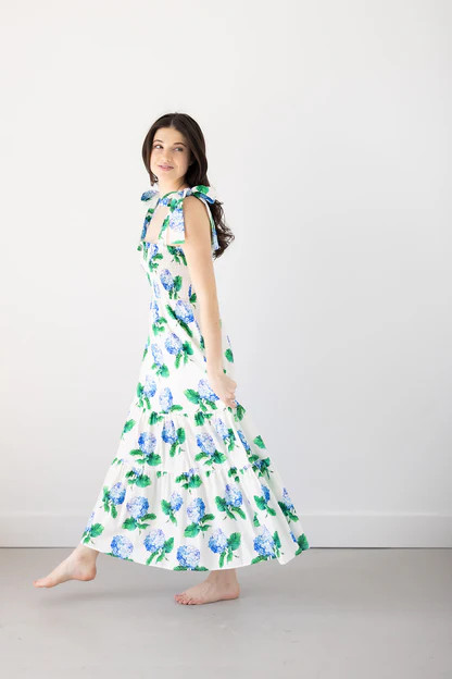 Emma Bow Maxi Dress | Bright Blue Hydrangeas | Kathleen Maeve