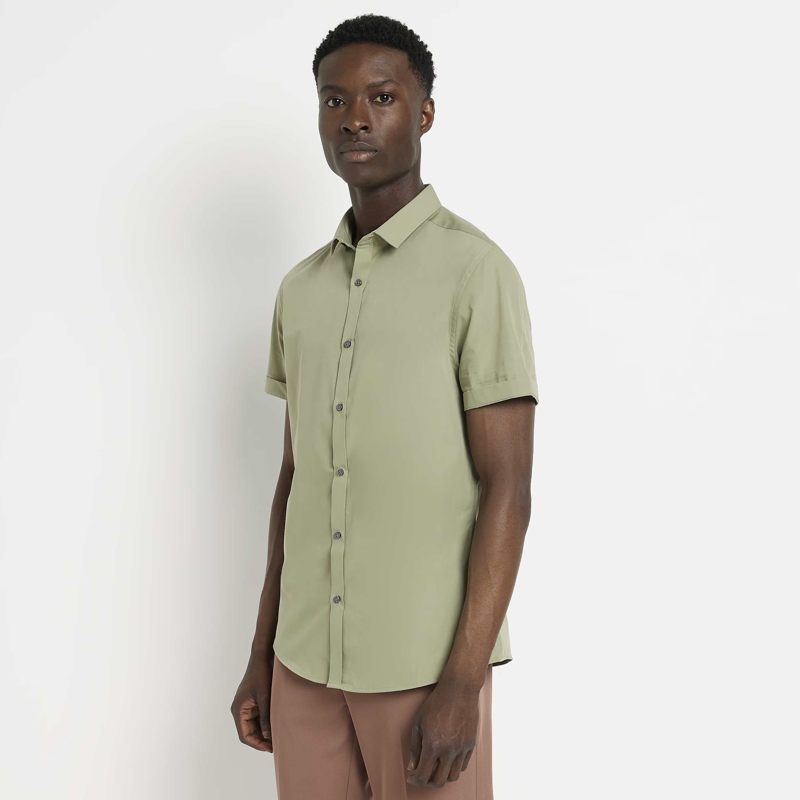 Mens River Island Green slim fit short sleeve shirt | River Island (UK & IE)