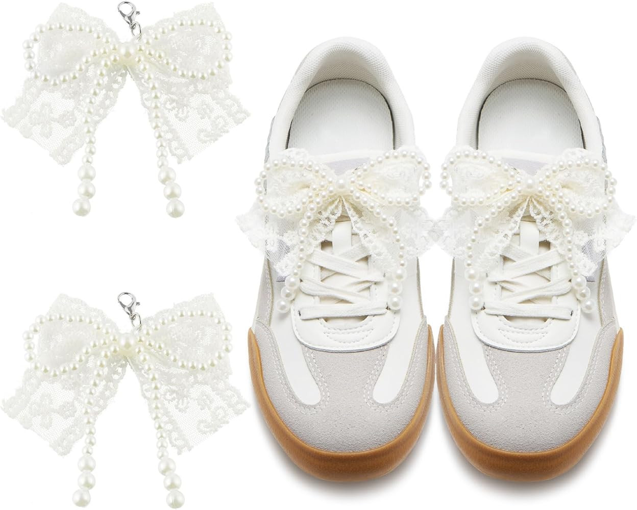 2PCS Pearls Bow Shoe Charms For Sneakers, Shoelace Jewelry Clips Decorations for Women | Amazon (US)