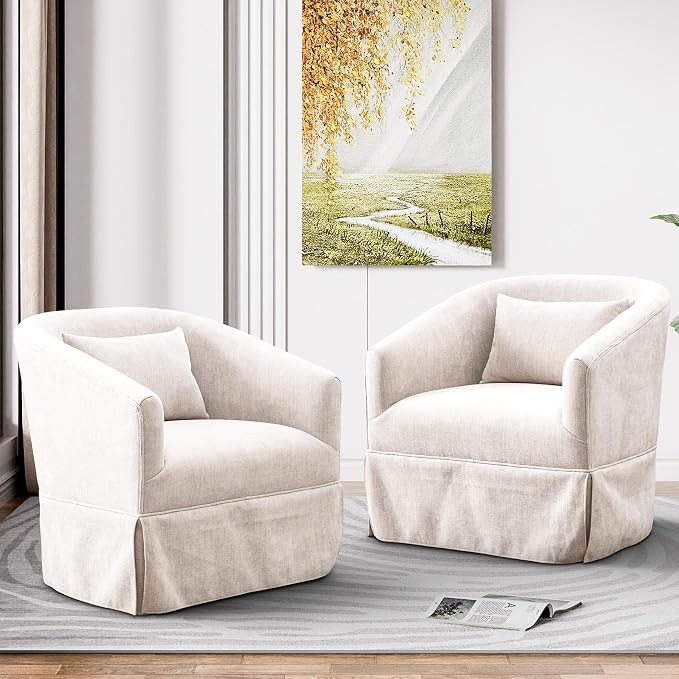 Swivel Accent Chair Set of 2, Comfy Modern Barrel Chair with Skirt for Bedroom, 360°Upholstered ... | Amazon (US)