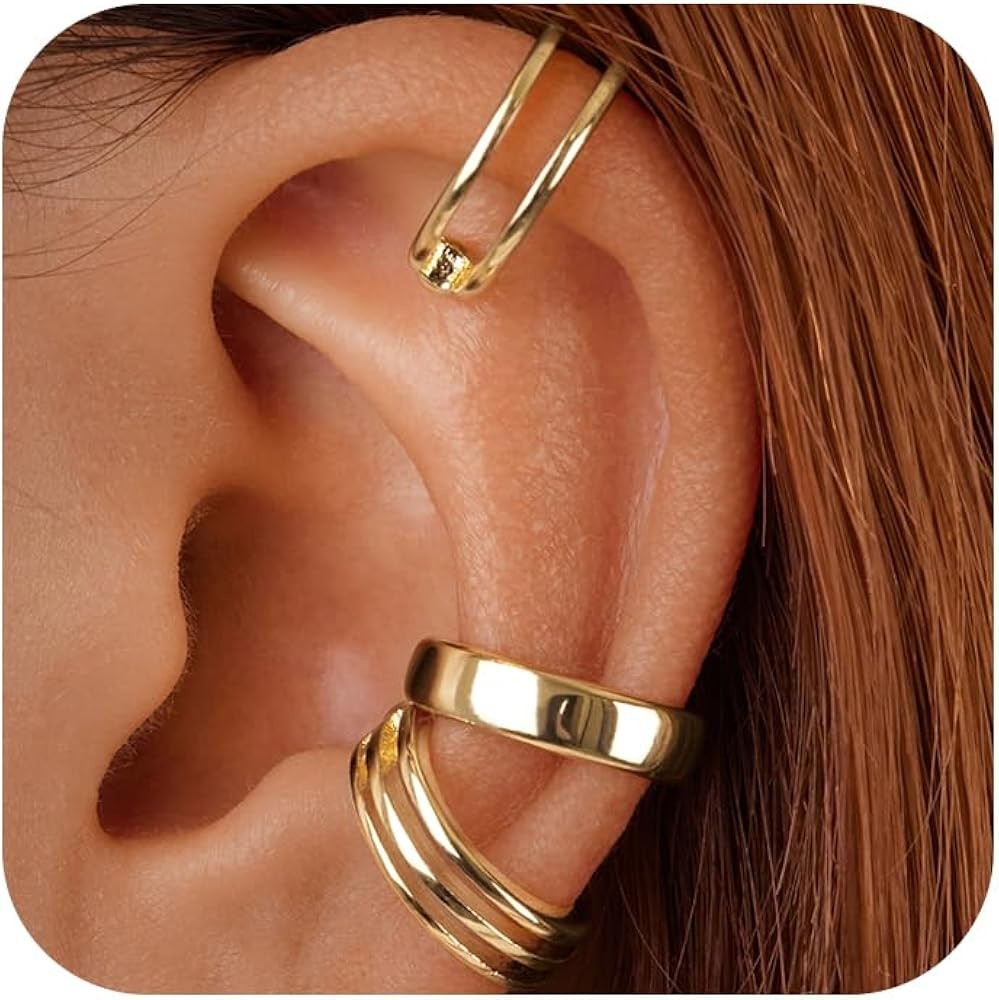 Ear Cuffs for Women Non Piercing 14K Gold Plated 925 Sterling Silver Earrings Fake Piercing Small... | Amazon (US)