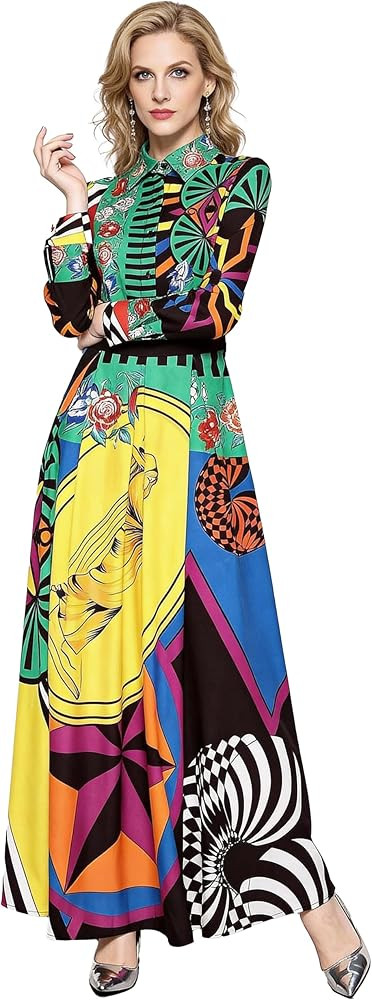 LAI MENG FIVE CATS Women's Vintage Floral Print Belt Maxi Dress Flowy Casual Button Up Split Long... | Amazon (US)