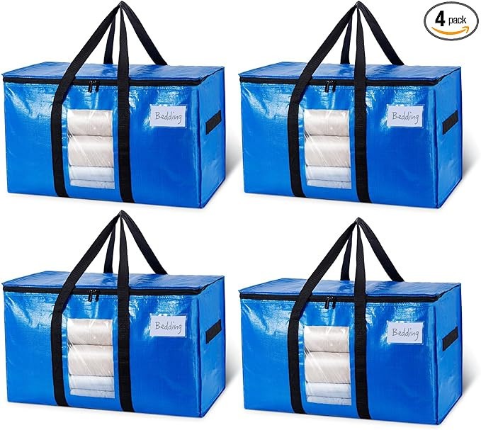 TAILI Extra Large Moving Bags, 4 Pack Blue Heavy Duty Totes For Storage with Visible Window, Wrap... | Amazon (US)