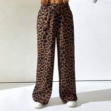 Womens Leopard Print Comfortable RegularStraight Wide Leg Daily Casual Pants | SHEIN