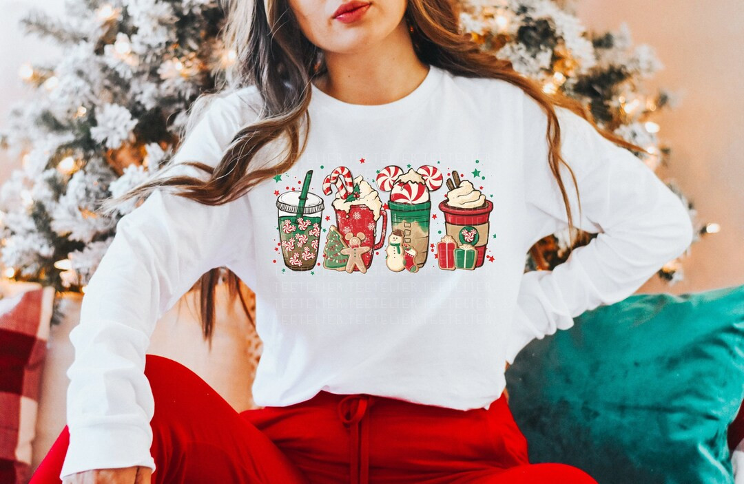 Winter Coffee Long Sleeve Shirt Cute Christmas Shirt Mouse - Etsy | Etsy (US)