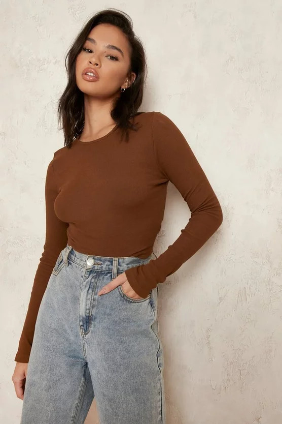 Long Sleeve Rib Crop Top | Boohoo.com (US & CA)