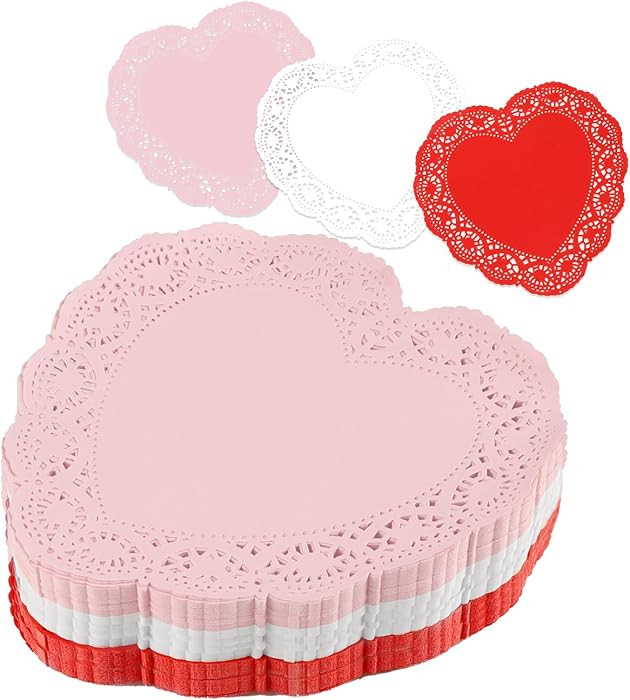 600PCS Heart Doilies 10 Inches Lace Paper Doilies Valentine's Heart Red Pink White Heart Shaped P... | Amazon (US)