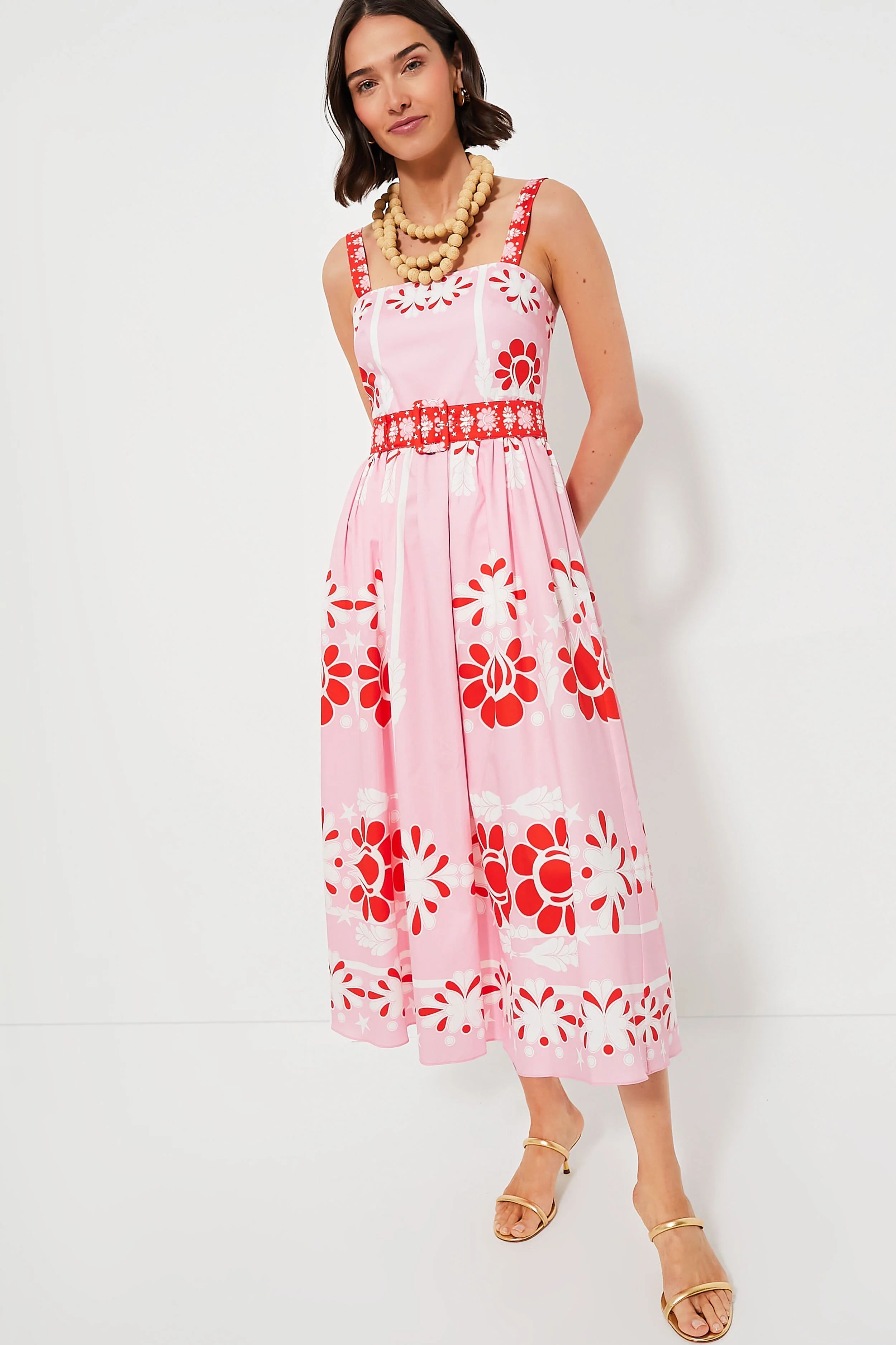 Pink Geo Flower Ninet Midi Dress | Tuckernuck (US)
