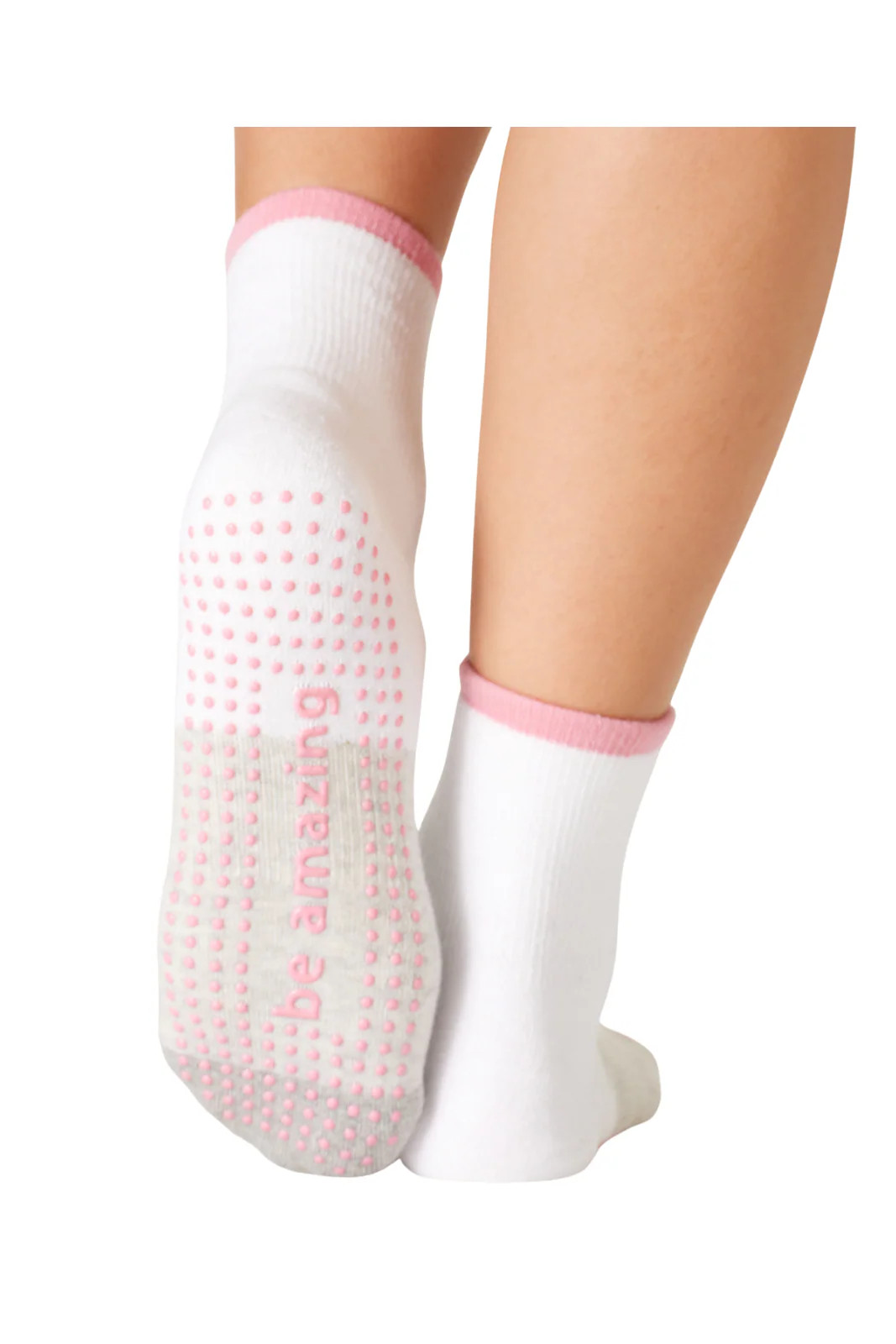 Short Crew Be Amazing Grip Socks (White/Flamingo) | Sticky Be Socks