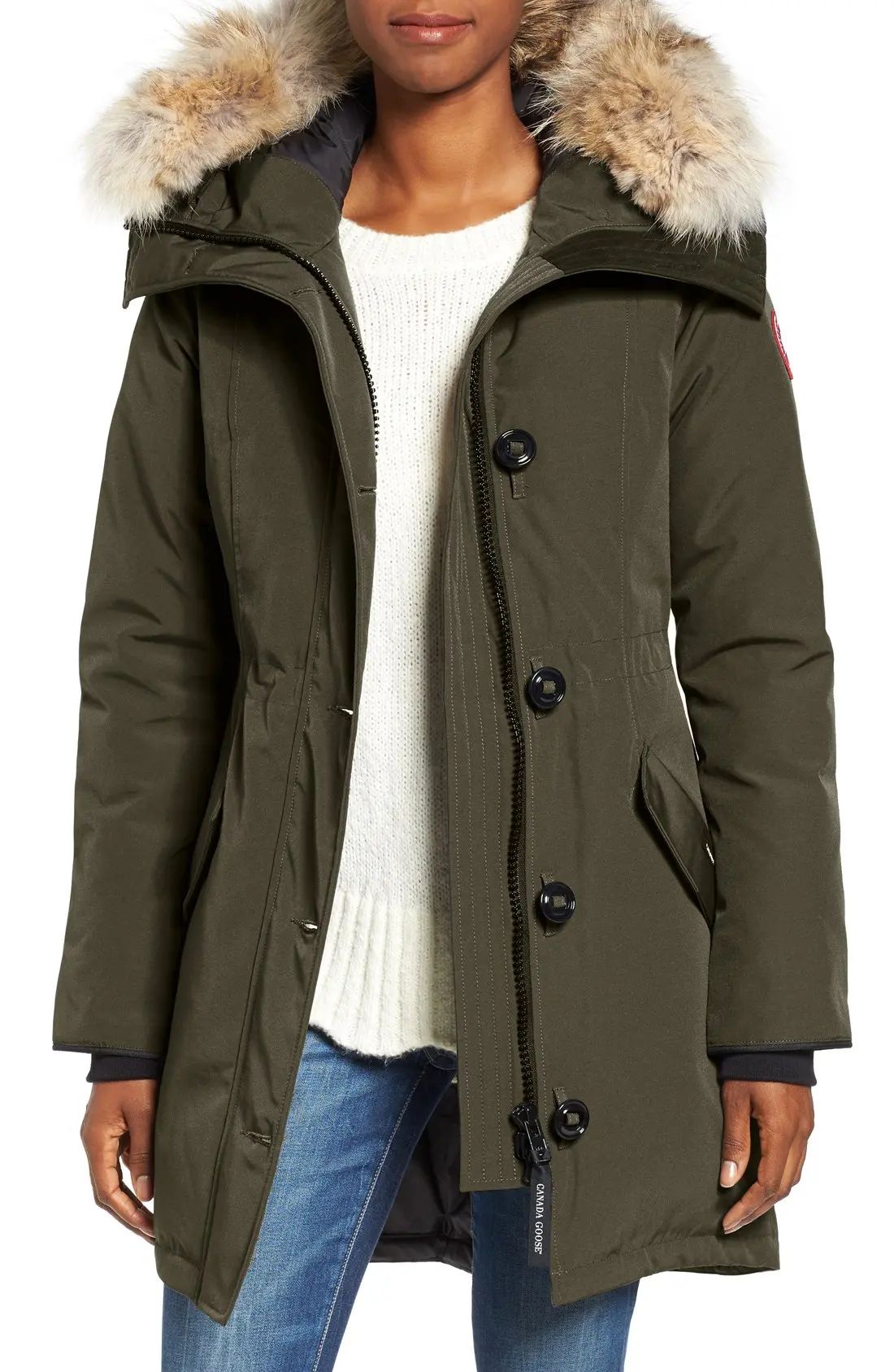 Women's Canada Goose Rossclair Genuine Coyote Fur Trim Down Parka, Size XX-Small - Green | Nordstrom