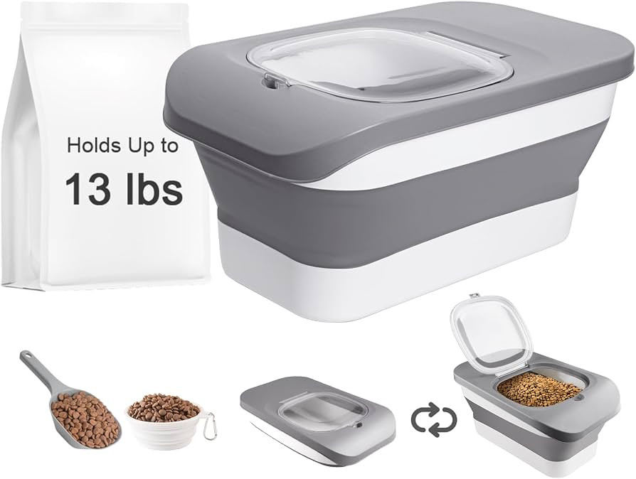 13 Lbs Dog Food Container, Collapsible Dog Food Storage Container with Airtight Lid, Cat Food Sto... | Amazon (US)