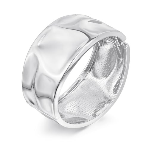 WOWORAMA Silver Chunky Bangle Bracelets for Women Wide Thick Chunky Cuff Bangles White-Gold Hammered Hinged Cuff Bracelets Polished Statement Hinge Bracelets | Amazon (US)