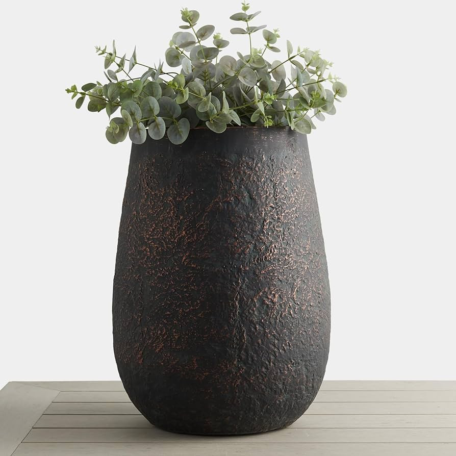 20" H Weathered Concrete Tall Planter, Black Large Outdoor Indoor Decorative Flower Pot with Drai... | Amazon (US)