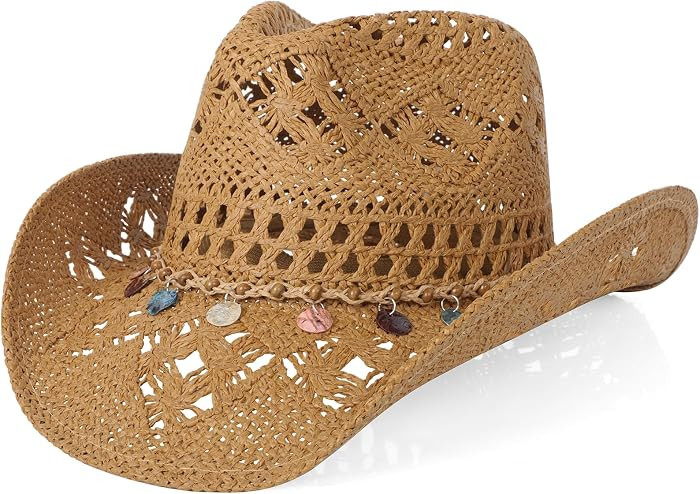 WQWOVRVO Cowboy Hat,Cowgirl Hat,Cowboy Hats for Women/Mens/Straw Wide with Shapeable Brim Cowboy Hat for Womens/White/Black. | Amazon (US)