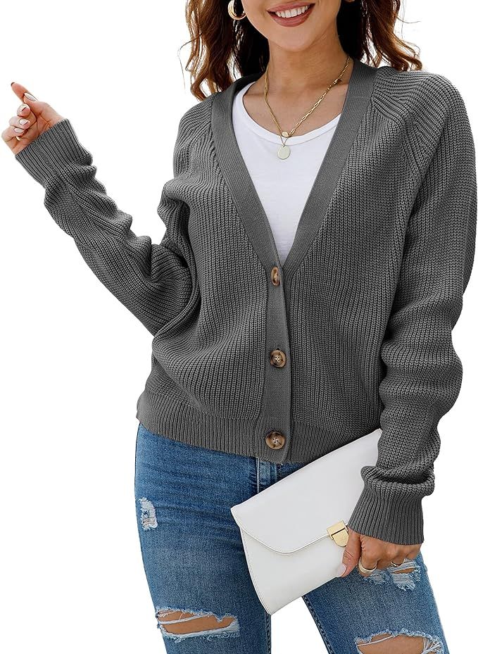 TASAMO Women's Long Sleeve Knit Sweater Open Front Cardigan Button Loose Outerwear | Amazon (US)