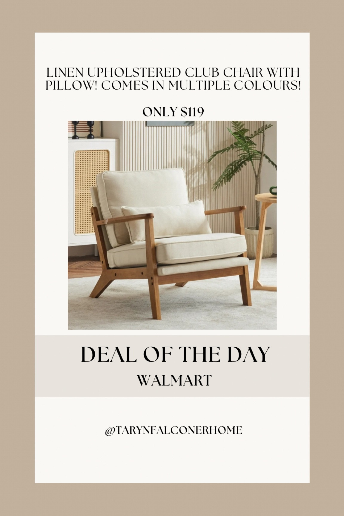 Linen upholstered club chair with pillow! Comes in multiple colours!

#accentchair #clubchair #affordablefind #livingroom #neutralhome #furniture #linenchair

#LTKsale #LTKcasa

#LTKHome #LTKSaleAlert