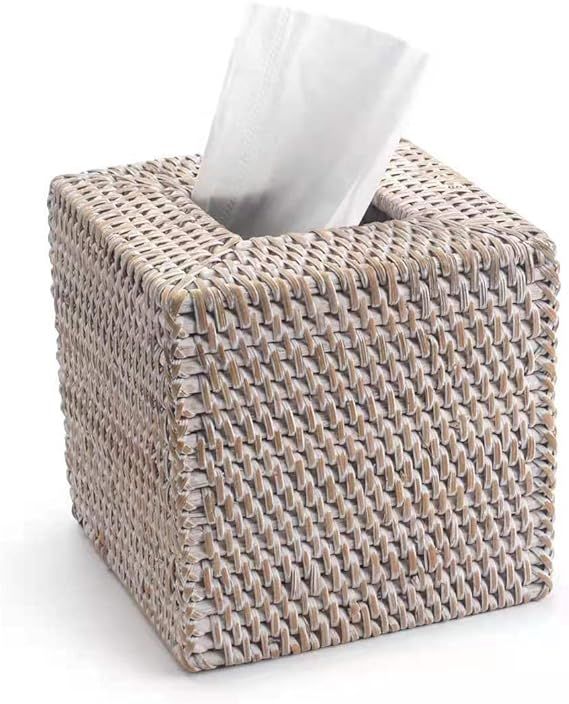 Rattan Tissue Box Cover Square, Hand Woven Wicker Tissue Holder, 5.5 x 5.5 X 5.7 inch, Whitewash | Amazon (US)
