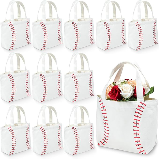 12 Pcs Baseball Bag Baseball Canvas Tote Bag Kids Tote Double Sided Beach Handbag with Handles fo... | Amazon (US)